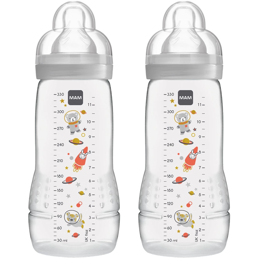 MAM Babyflasche Easy Active™ 330 ml, Weltall grau im Doppelpack