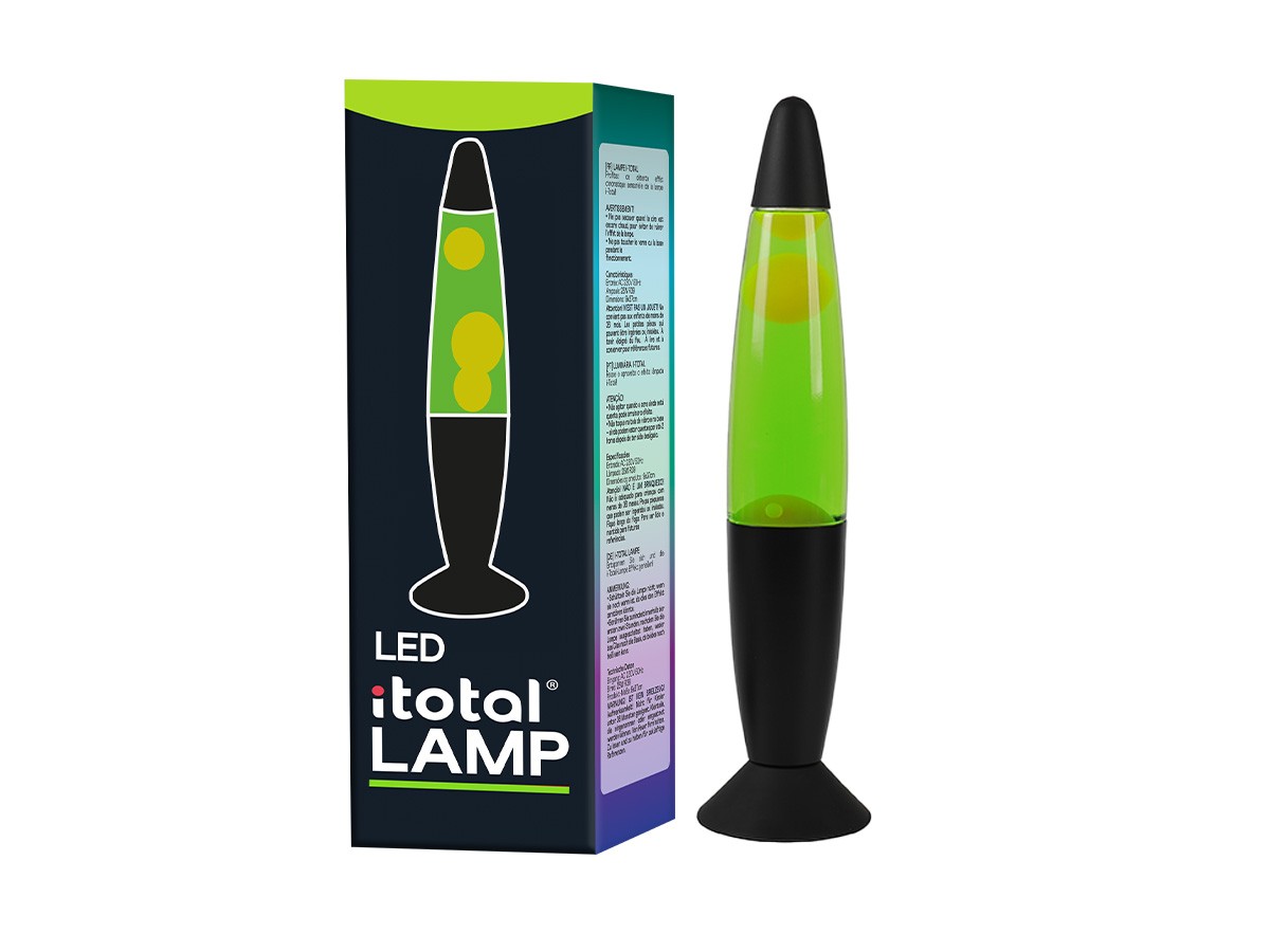 iTotal - LED Lava Lame m/Grønt Lys- Sort Base og Hvid Voks