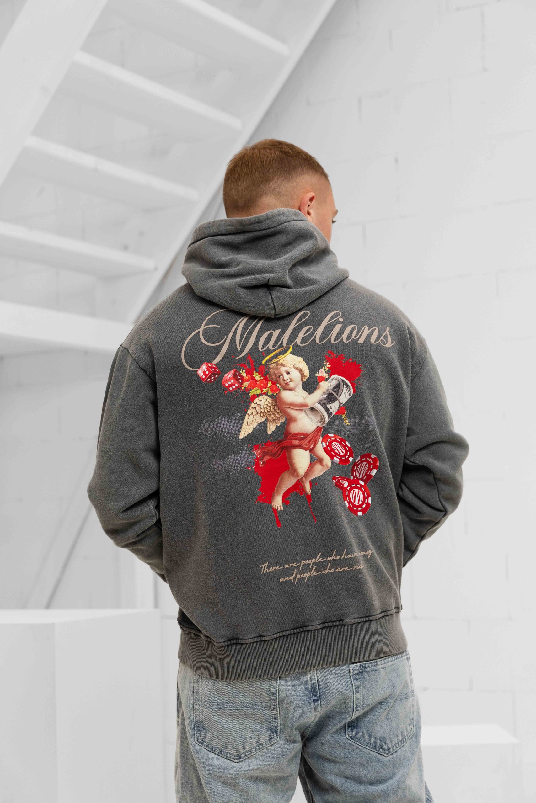 Malelions Angel Hoodie Heren Grijs