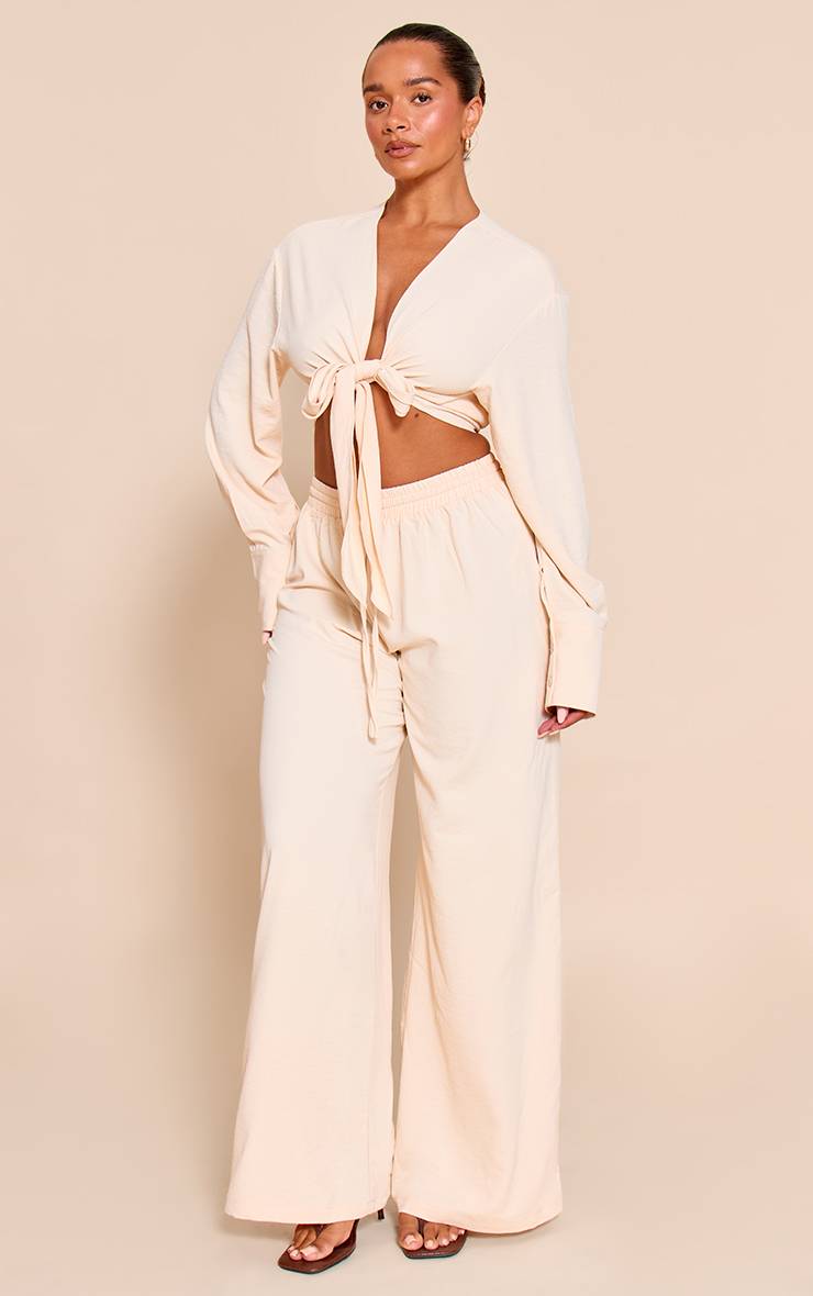 Pale Yellow Pantalon Large Taille Élastiquée En Satin Martelé Crème Beurre Shape
