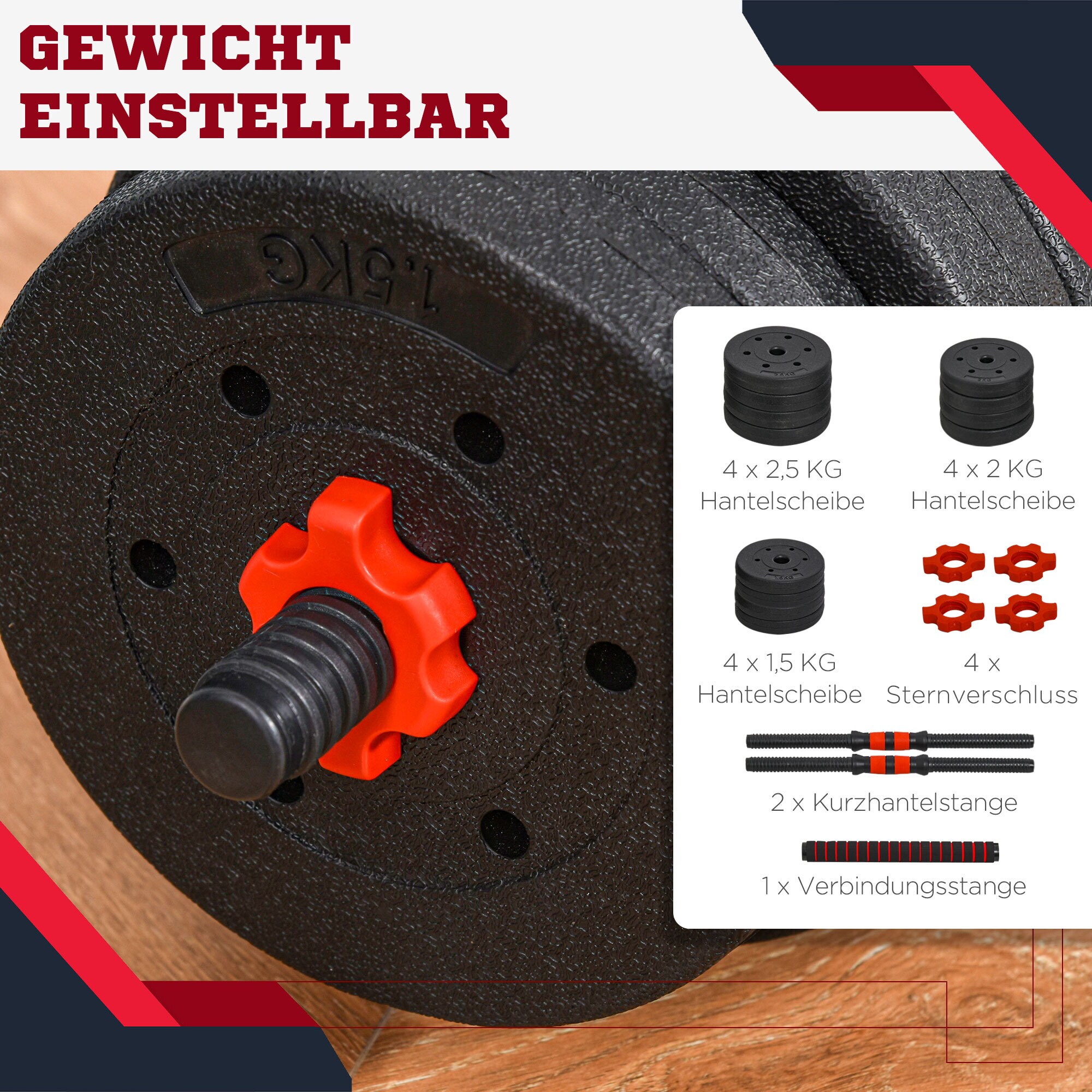 HOMCOM Hantel sowohl als Kurz als auch als Langhantel verwendbar schwarz Ø21x50 cm