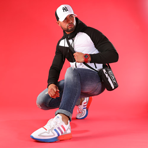 Veste Zippée Capuche Bimatière 0004 Blanc Noir
