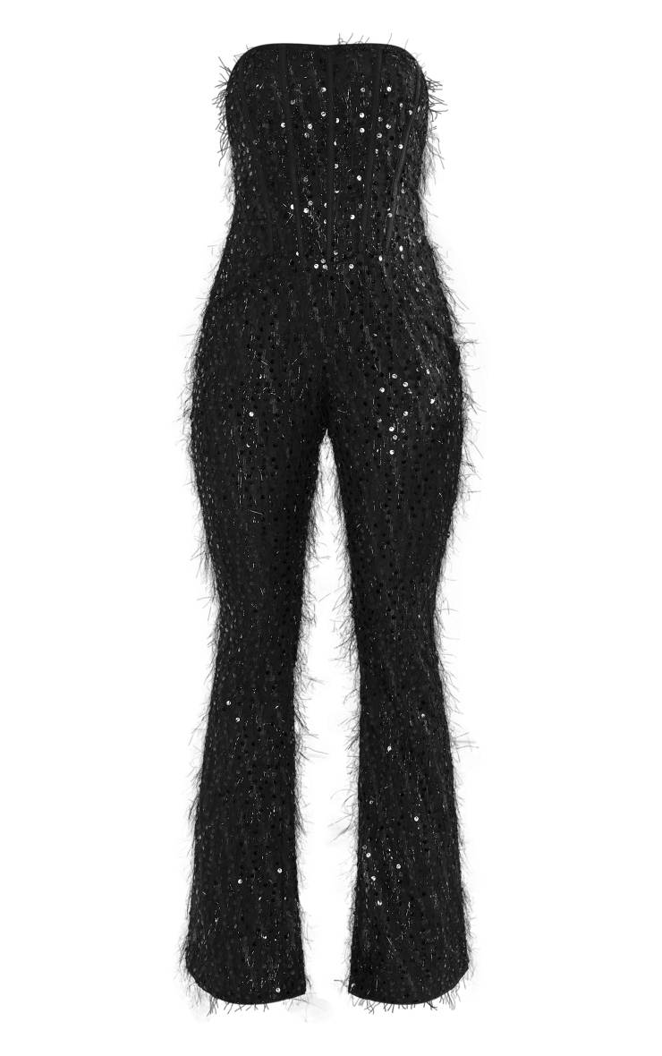Noir Combinaison Bustier Bandeau À Corset Et Sequins Texturés