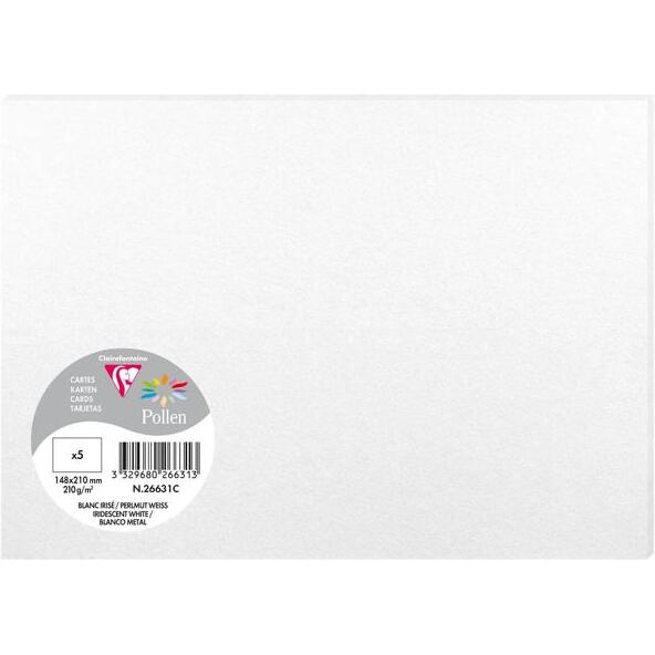 Paquet de 5 cartes simples 148x210mm 210g/m2 - Blanc irisé