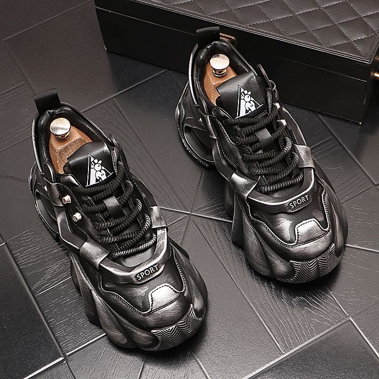 Mr Ozera - Platform Distressed Lace-Up Sneakers
