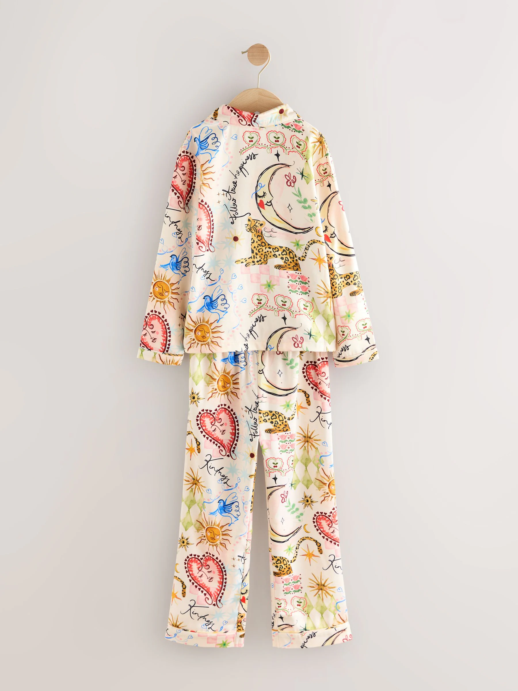 Ecru met hemelse print - Satijnen pyjama met knoopsluiting (6-16jr)