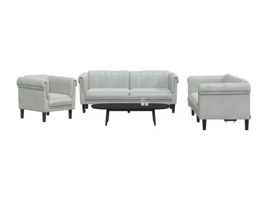 Ensemble de canapés 3 pièces gris clair velours