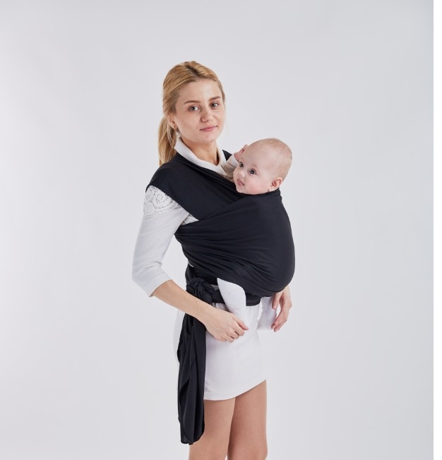 Baumwoll Baby Tragetuch Elastisches Stilltuch für Unterwegs - Schwarz