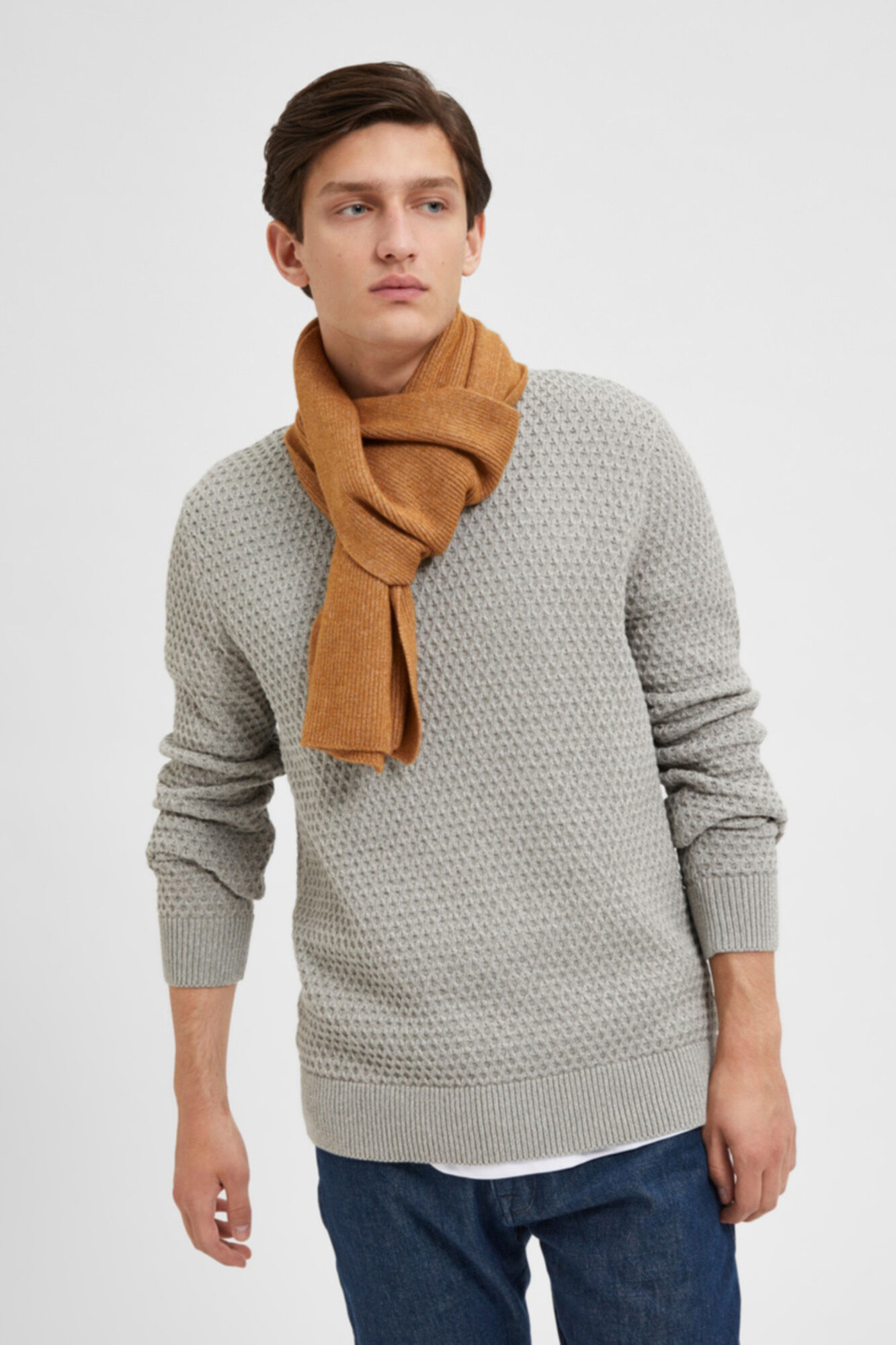 Suéter masculino de gola redonda, algodão orgânico - Cinza