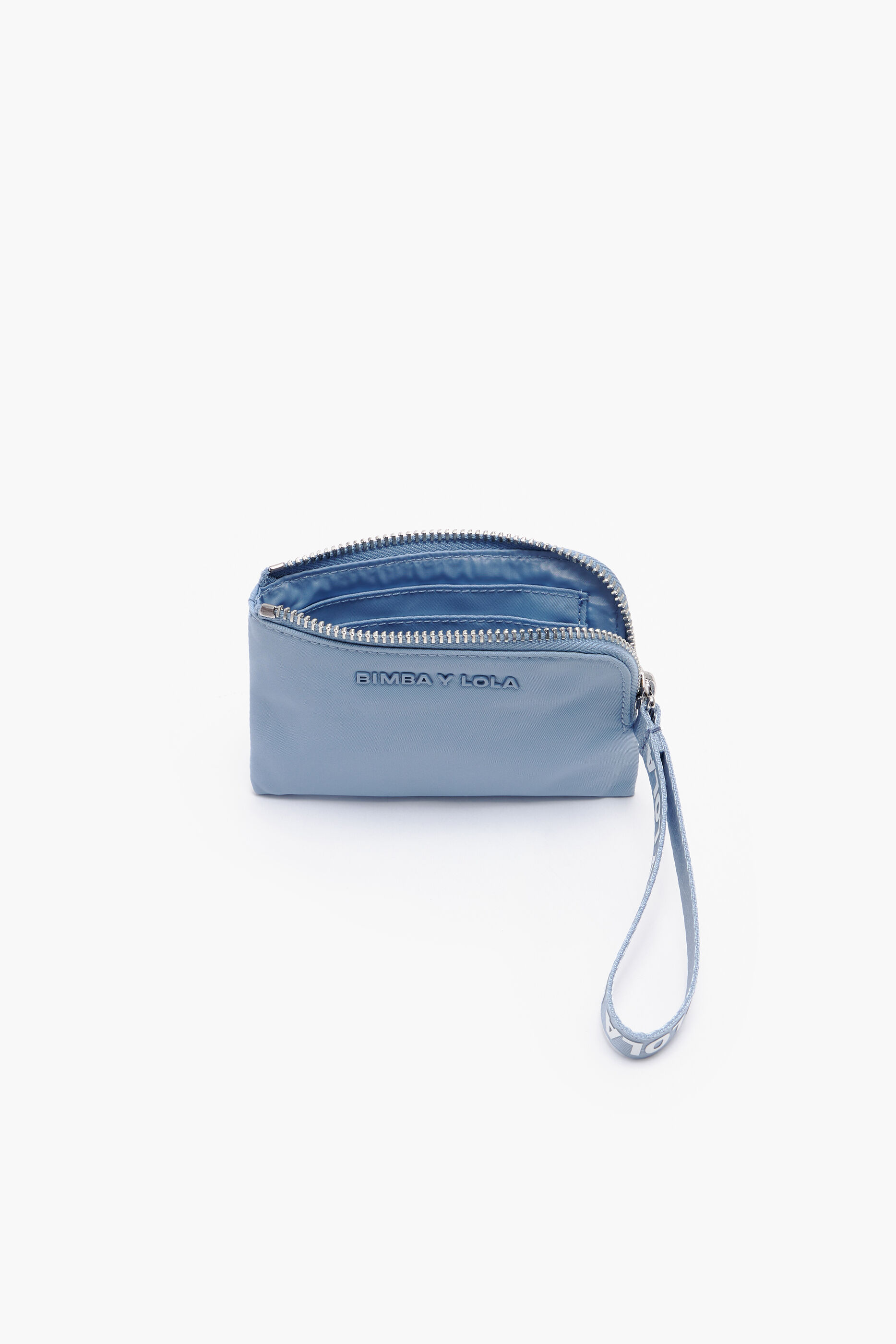 Porta-moedas curvo em náilon azul pastel
