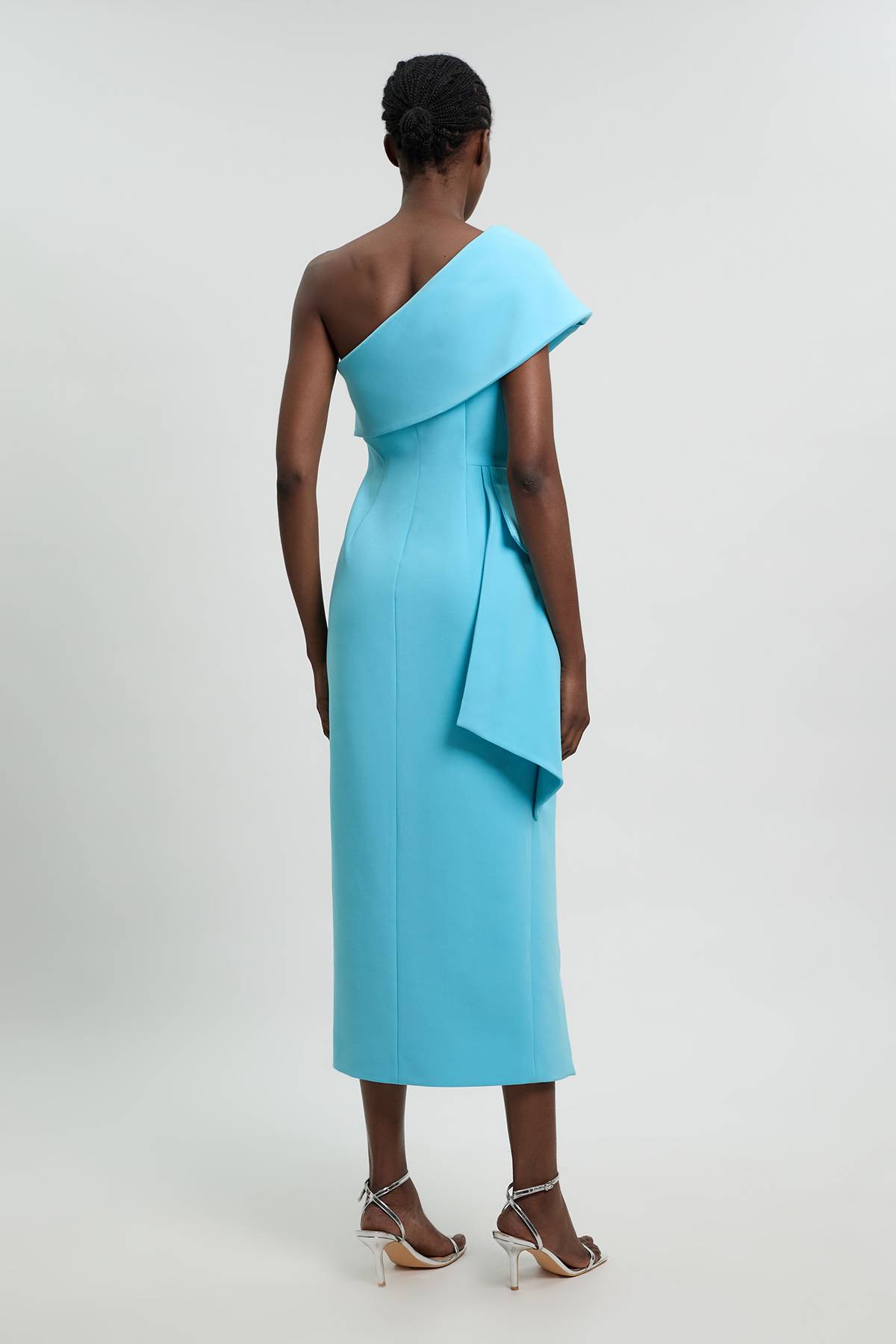 KarenMillen Robe Crayon Asymétrique Ajustée Avec Détail De Volant En Stretch Compact