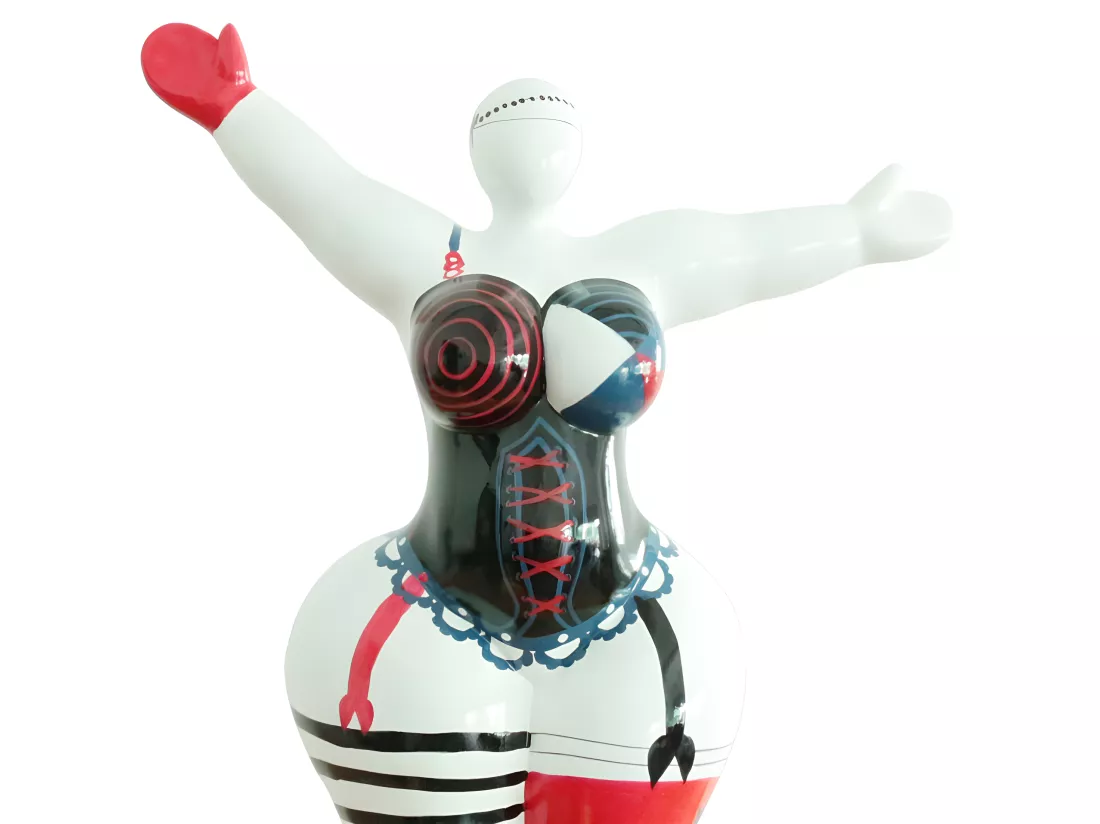 Statue femme bras levés corset rouge noir et bleu H54 cm - LADY LACE