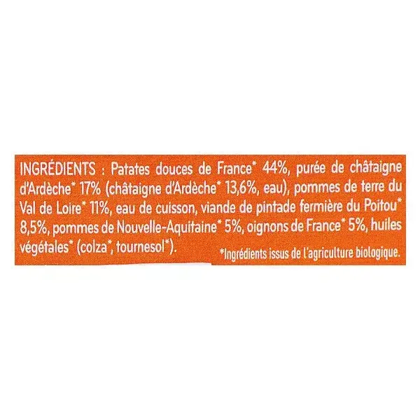 Prato de refeição Babybio, batata-doce e castanha, para galinha-d'angola +12 meses, orgânico, 230g