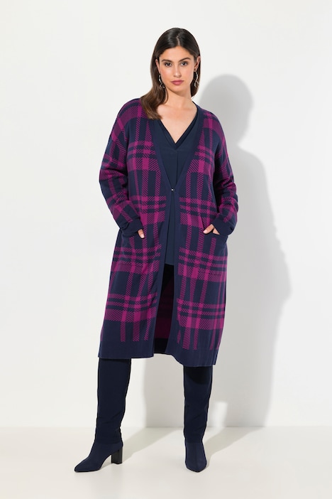 Strickjacke, Karo, Oversized, offene Form
