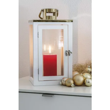 Saico Holz-Glas-Design Laterne mit Glaskugeln und Engelshaar