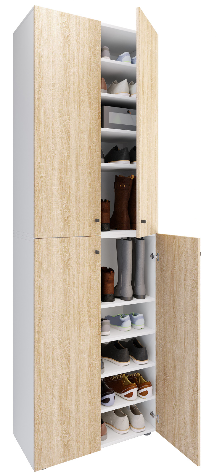 Schuhschrank LONA XL - weiß - Sonoma Eiche - 10 Fächer
