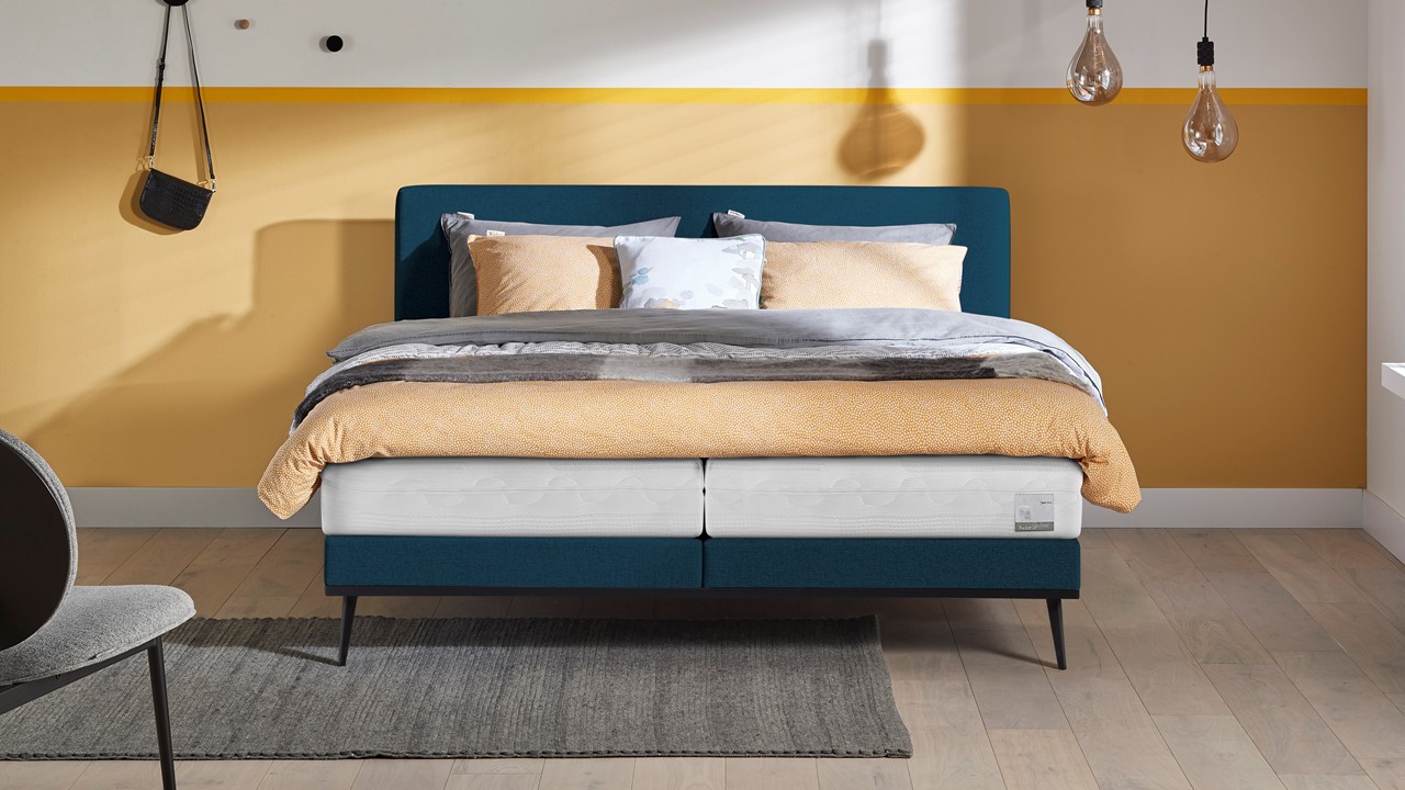 Boxspring Viggo met Silver Pocket Deluxe Foam matras oakland  blauw