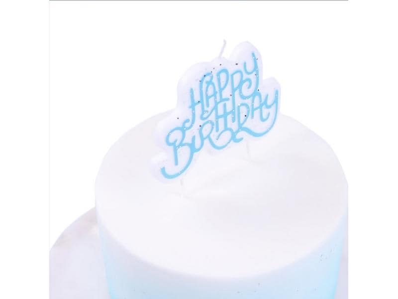 PME Kerze Happy Birthday Blau/Weiss, 1 Stück Kerzenaufsatz für Geburtstagstorten