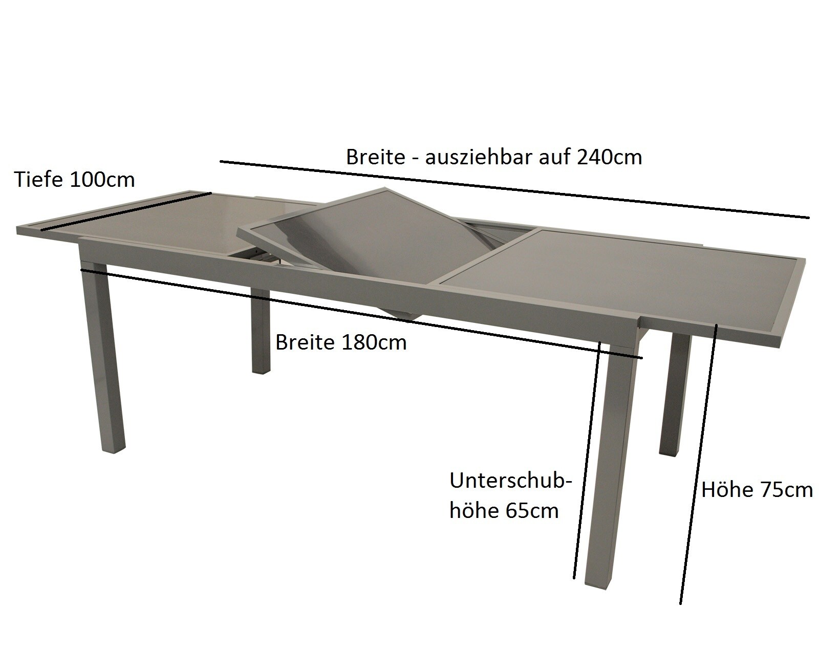 DEGAMO Ausziehtisch PISA 180/240x100cm, Aluminium + Glas