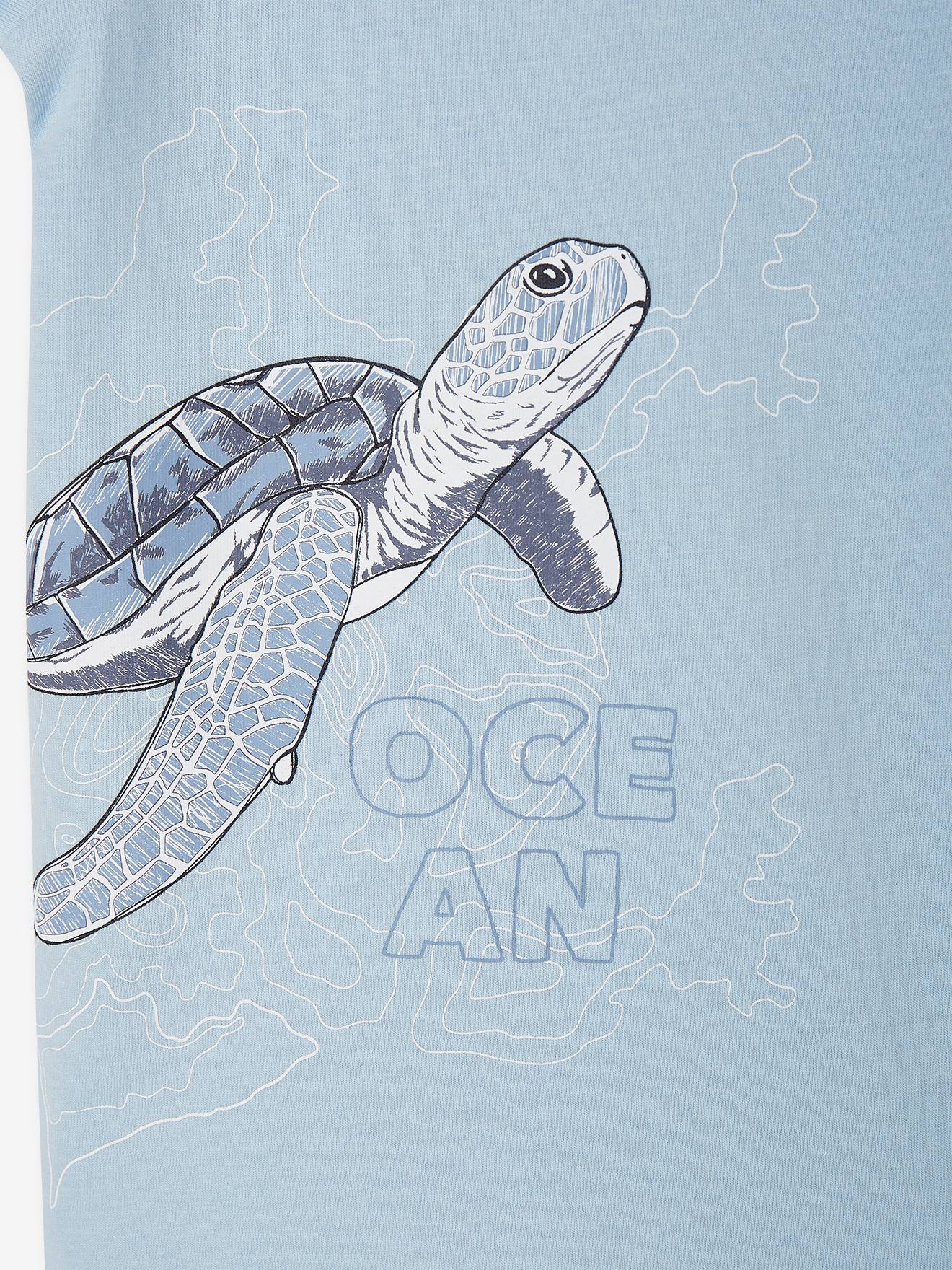 Camiseta infantil masculina em algodão orgânico com estampa de animais, verde salgueiro.