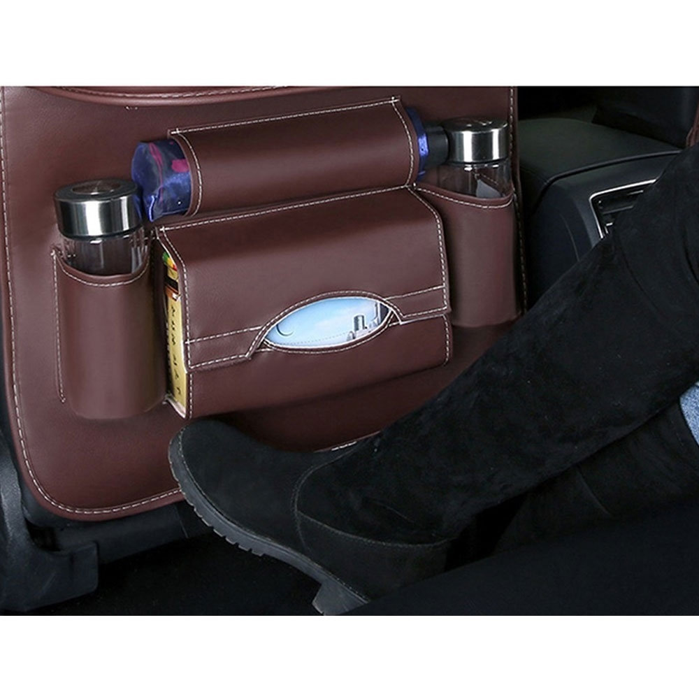 (59x42cm) Auto Leder Sitz Aufbewahrungs Hänge Beutel Organizer Rücksitz Tasche Rücklehnen Schutz mit Klapptisch - Schwarz