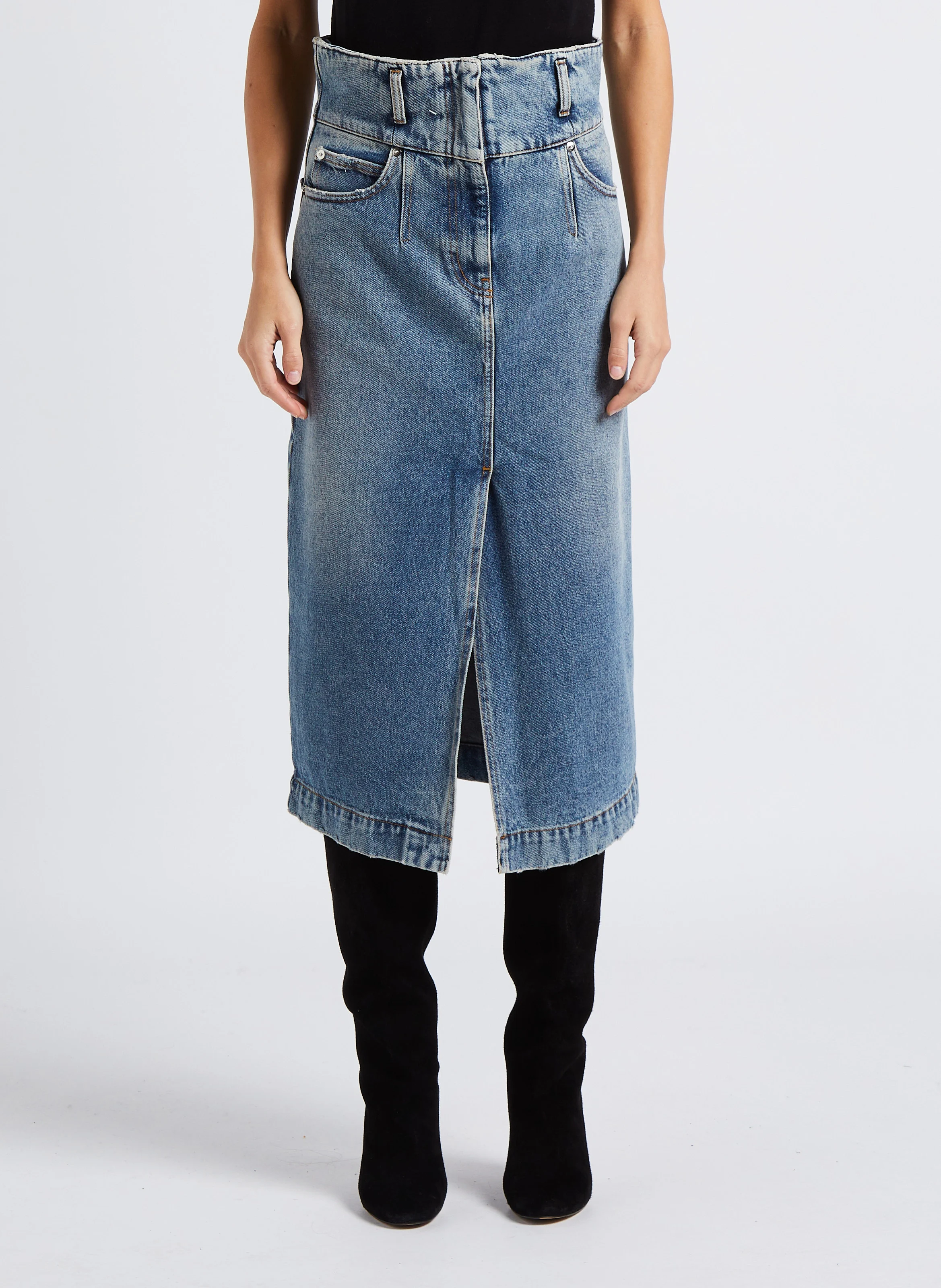 LETALA - Jupe midi en jean en coton | Bleu