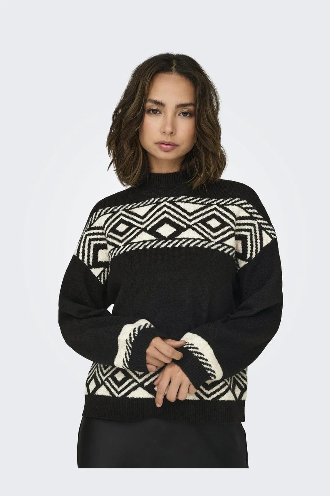 Only Onlvictoria L/S Pullover Knt 4608545 black pumice stone jacquard