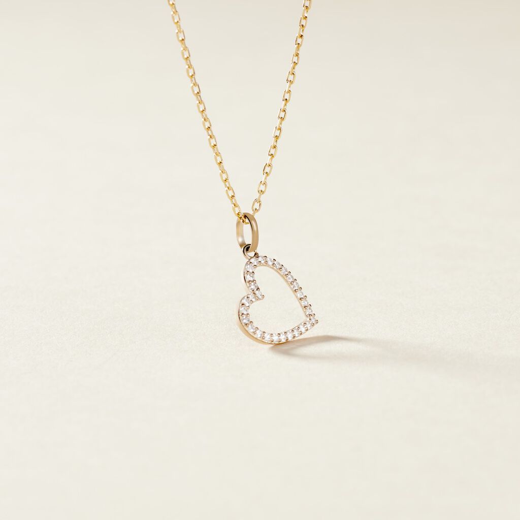 Pendentif Coeur Penche Or Jaune Oxyde De Zirconium