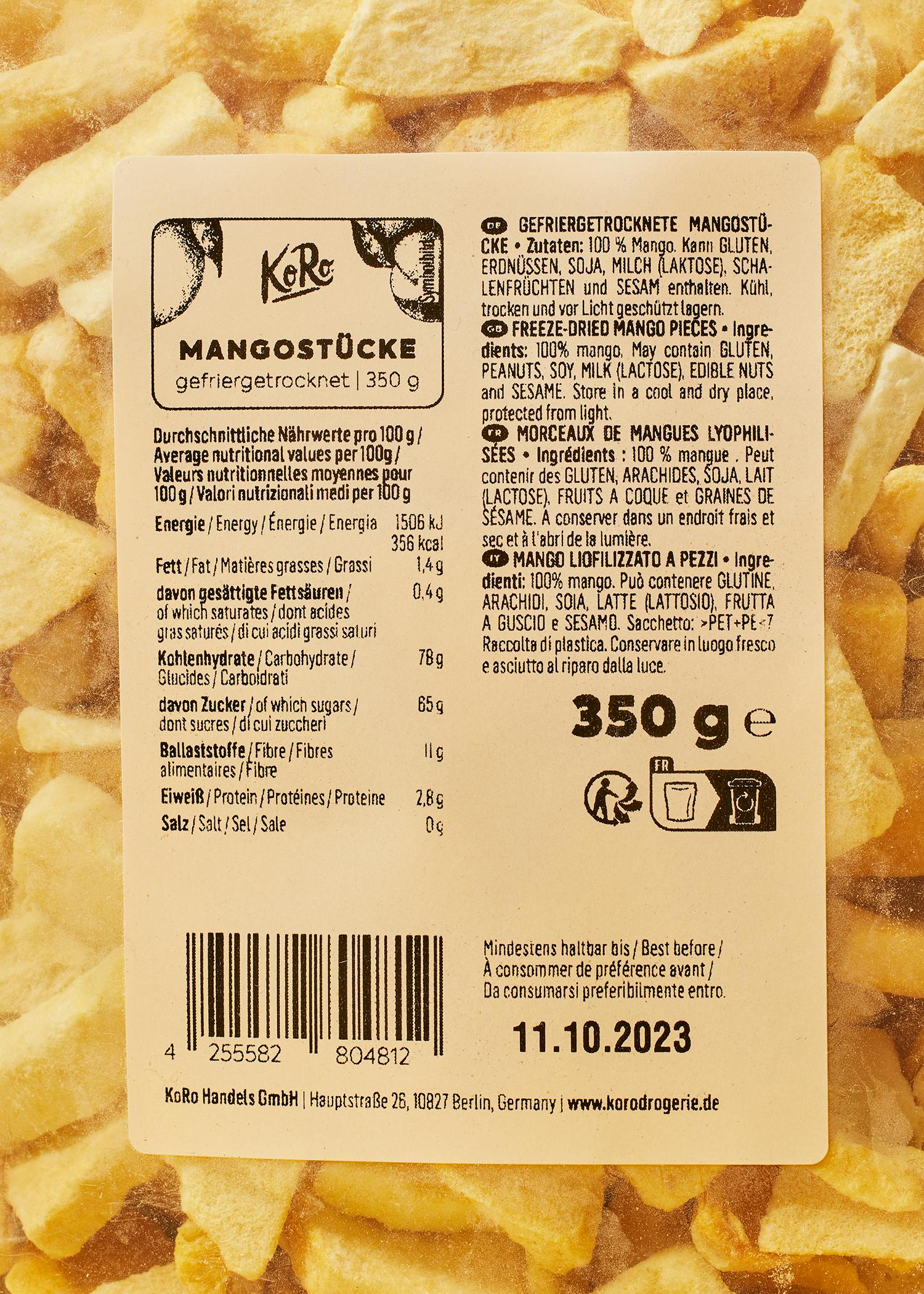 Gefriergetrocknete Mangostücke 350 g