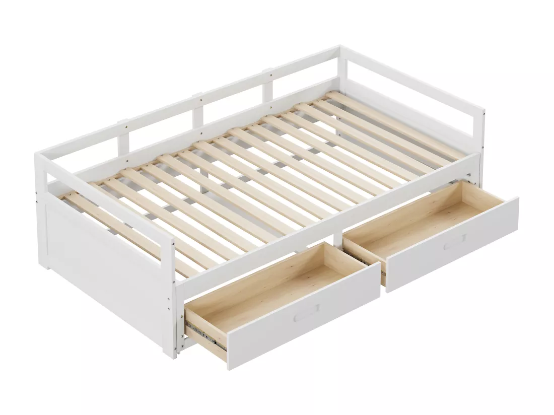 Lit gigogne en bois de pin - avec tiroirs - 90/180x200cm - Blanc