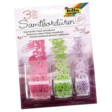 folia Samtbordüren Floral 3 Rollen, sortiert