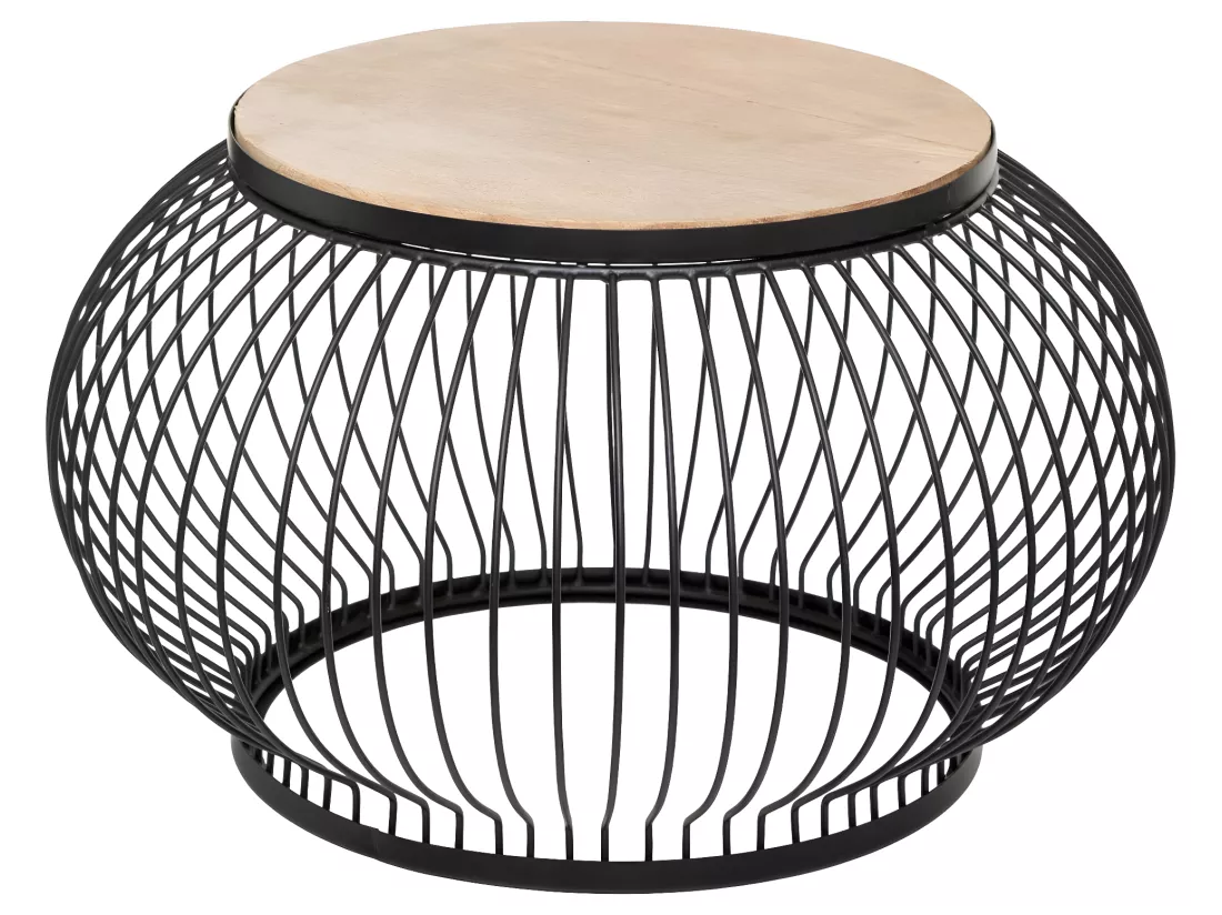 Set de 2 Tables Basses en Bois de Manguier et Métal filaire Noir