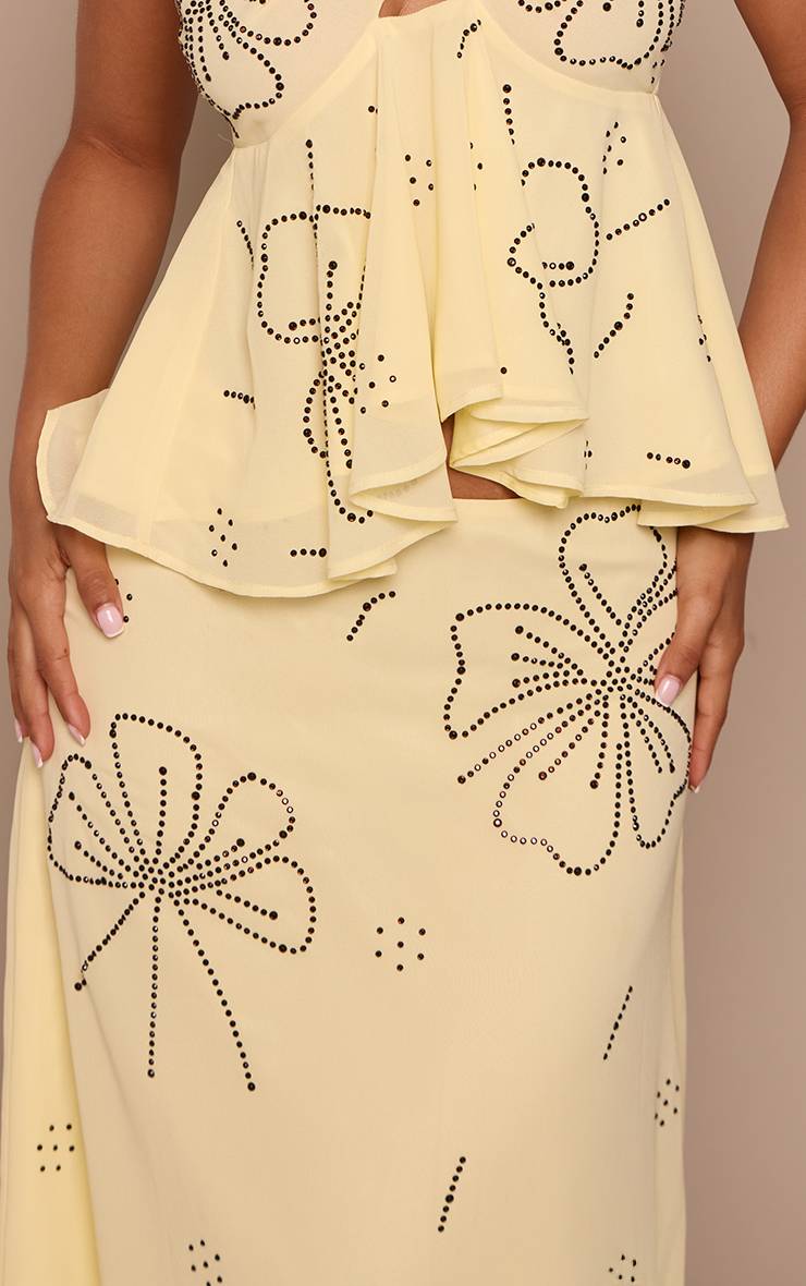 Citron Jupe Longue En Mousseline À Perles Florales Petite Taille - Ensemble Coordonné