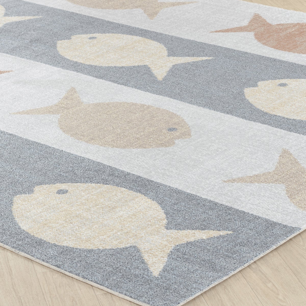 Machinewasbaar kinderkleed, vismotief, beige/grijs/oranje, 120x170 cm, AQUAFIESTA