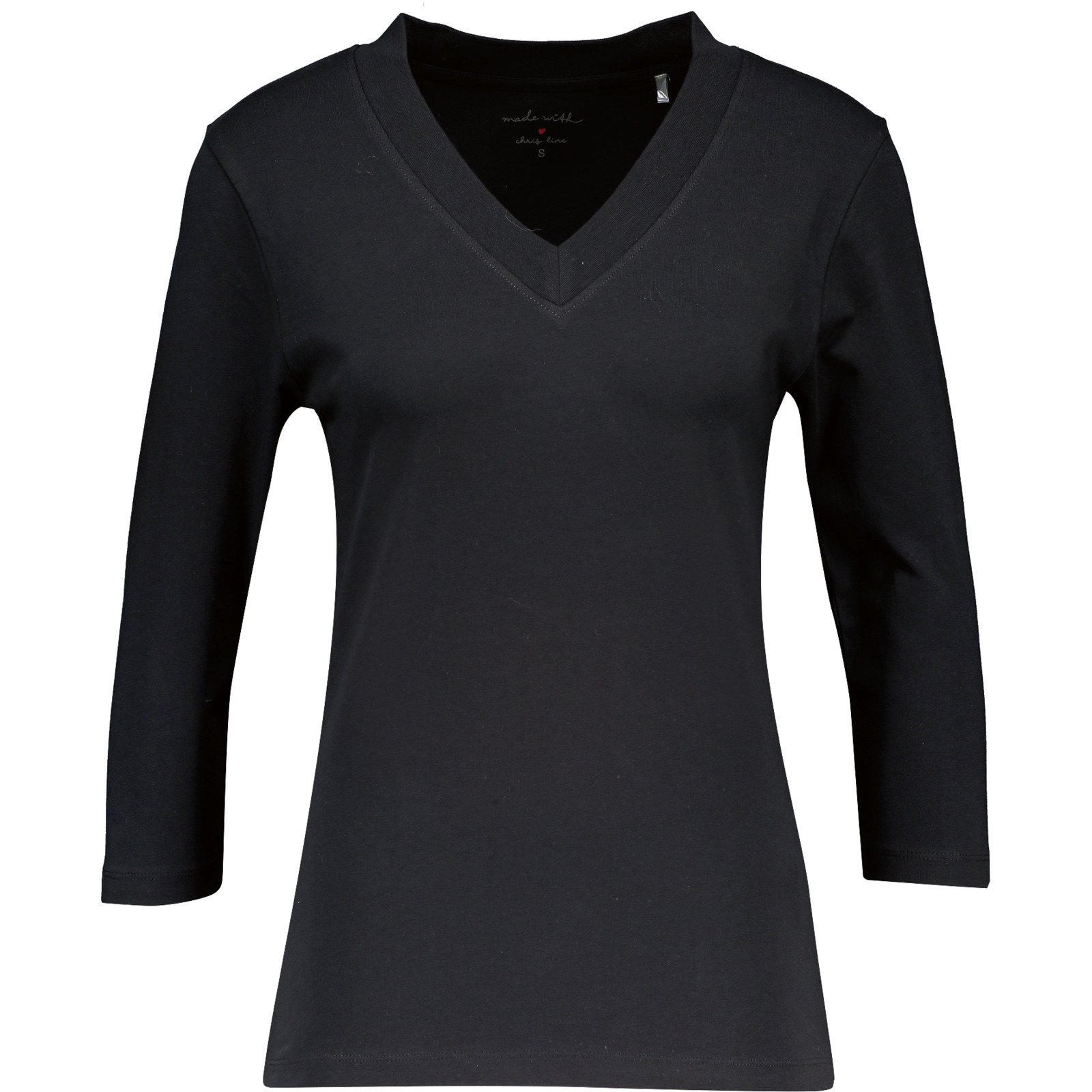 Damen-Shirt V-Neck Stretch 3/4 Ärmel schwarz