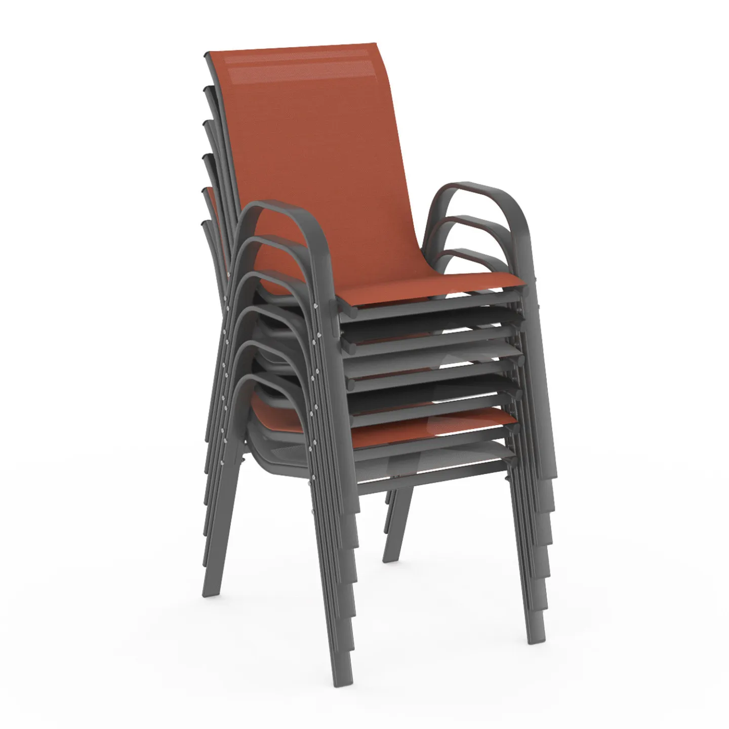 Lot de 6 chaises de jardin LYMA métal et textilène empilables gris noir et terracotta