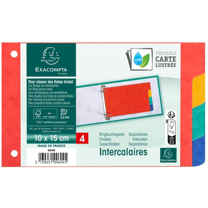 Intercalaires pour fiches bristol carte 180 g Forever® 4 positions - 10 x 15 cm