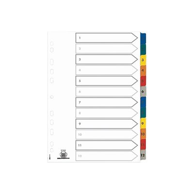 Oxford StrongLine - Intercalaire 12 positions numériques 1 à 12 - A4 - carte blanche