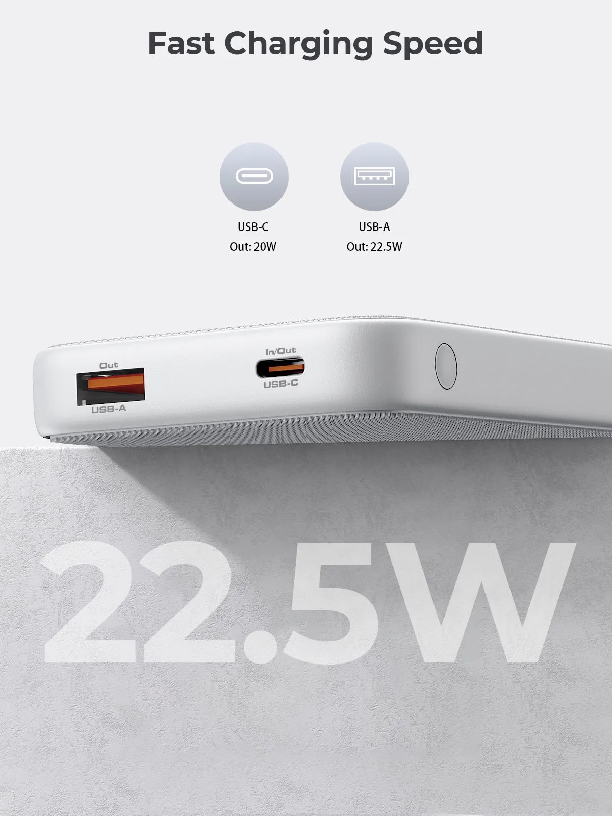 (20W) Spark GO 10000mAh USB A / USB C Powerbank Power Delivery Ladegerät mit LED Anzeige (PB-Y46P WH) - Weiss