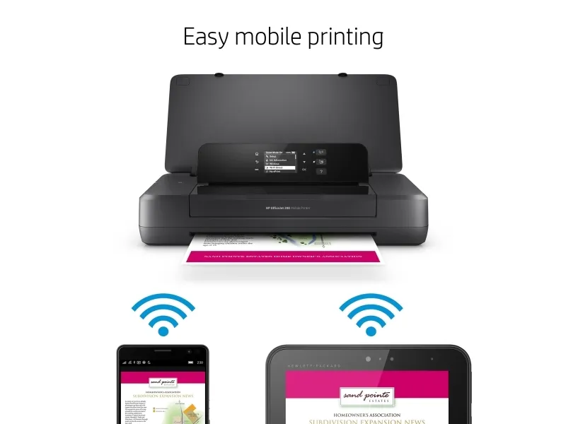 HP Officejet 200 Mobile Printer - Printer - farve - blækprinter - A4/Legal - 1200 x 1200 dpi - op til 20 spm (mono) / op til 19 spm (farve) - kapacitet: 50 ark - USB 2.0, USB vært, Wi-Fi