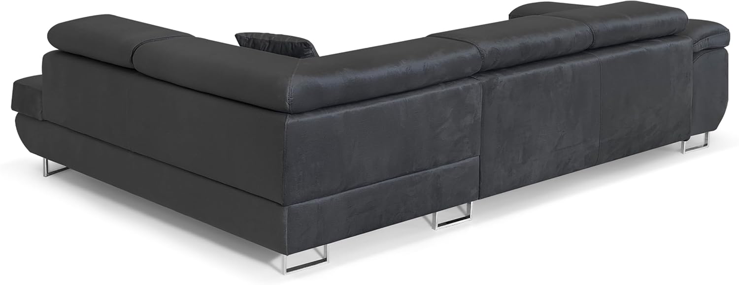 Ecksofa mit Schlaffunktion PASTI L-Form, Sofa Couch mit Bettkasten, 3-Sitzer Eckcouch, Schlafsofa für Wohnzimmer, Big Sofa Couch mit Schlaffunktion (Dunkelgrau, Ottomane Rechts)
