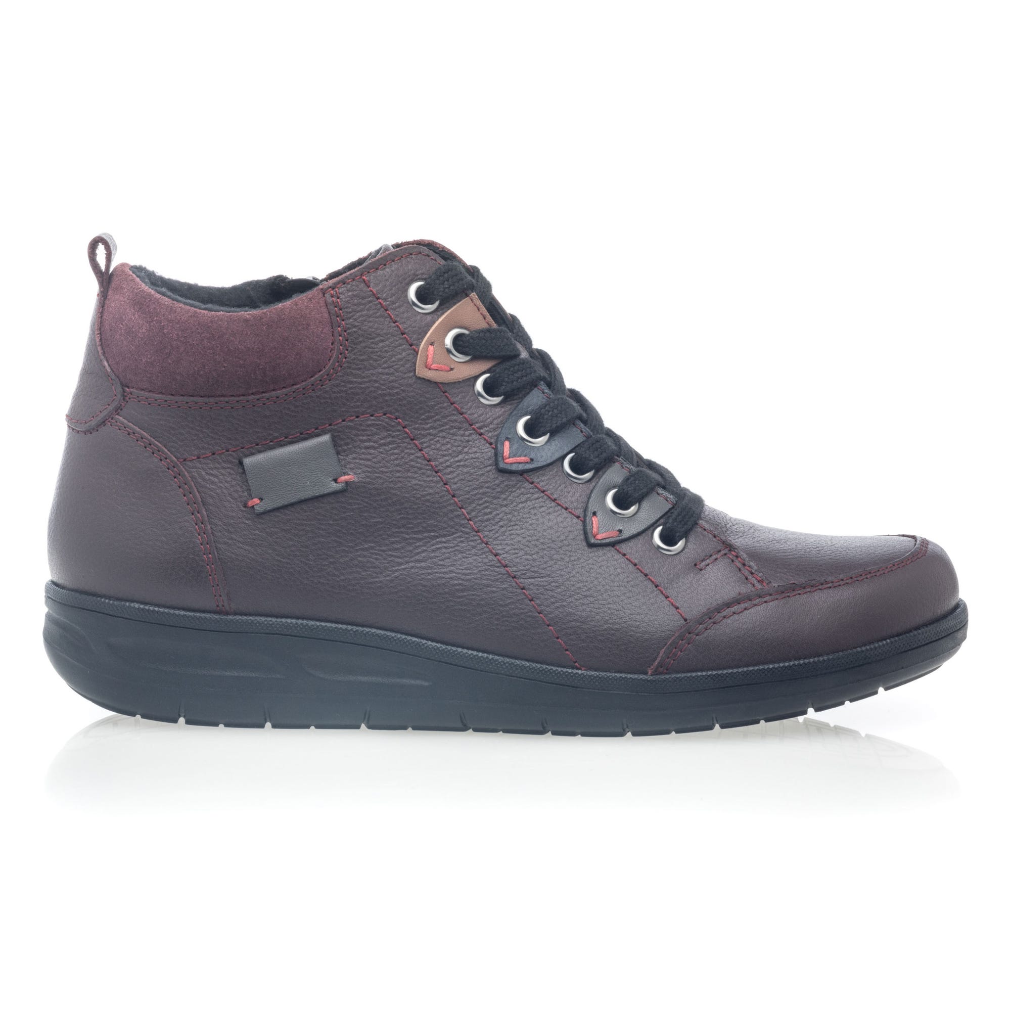Bottines à lacets Femme en cuir bordeaux
