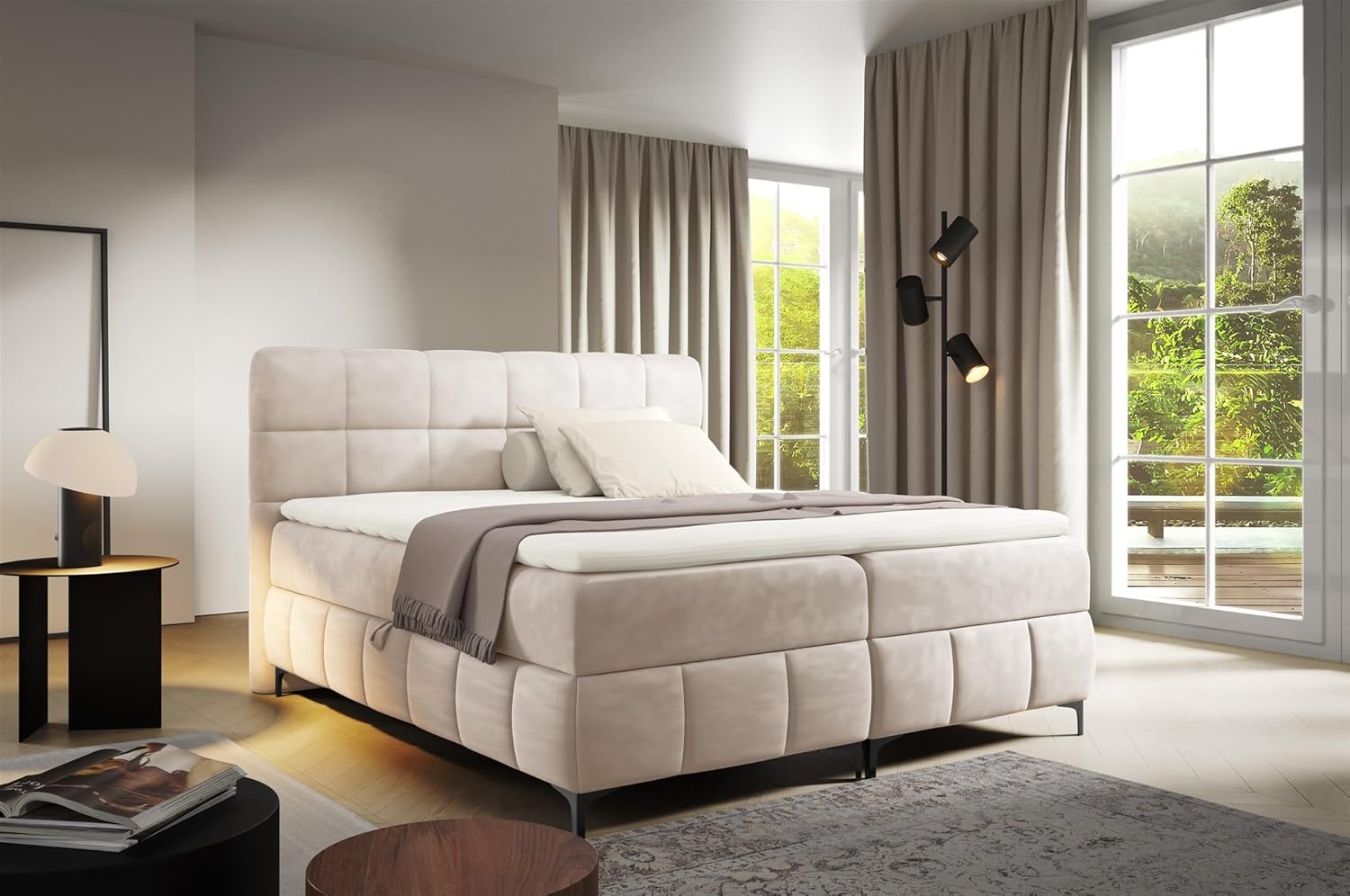 Fun Möbel Boxspringbett Schlafzimmerbett Sophie Stoff Salvador (Beige, 100x200 cm)