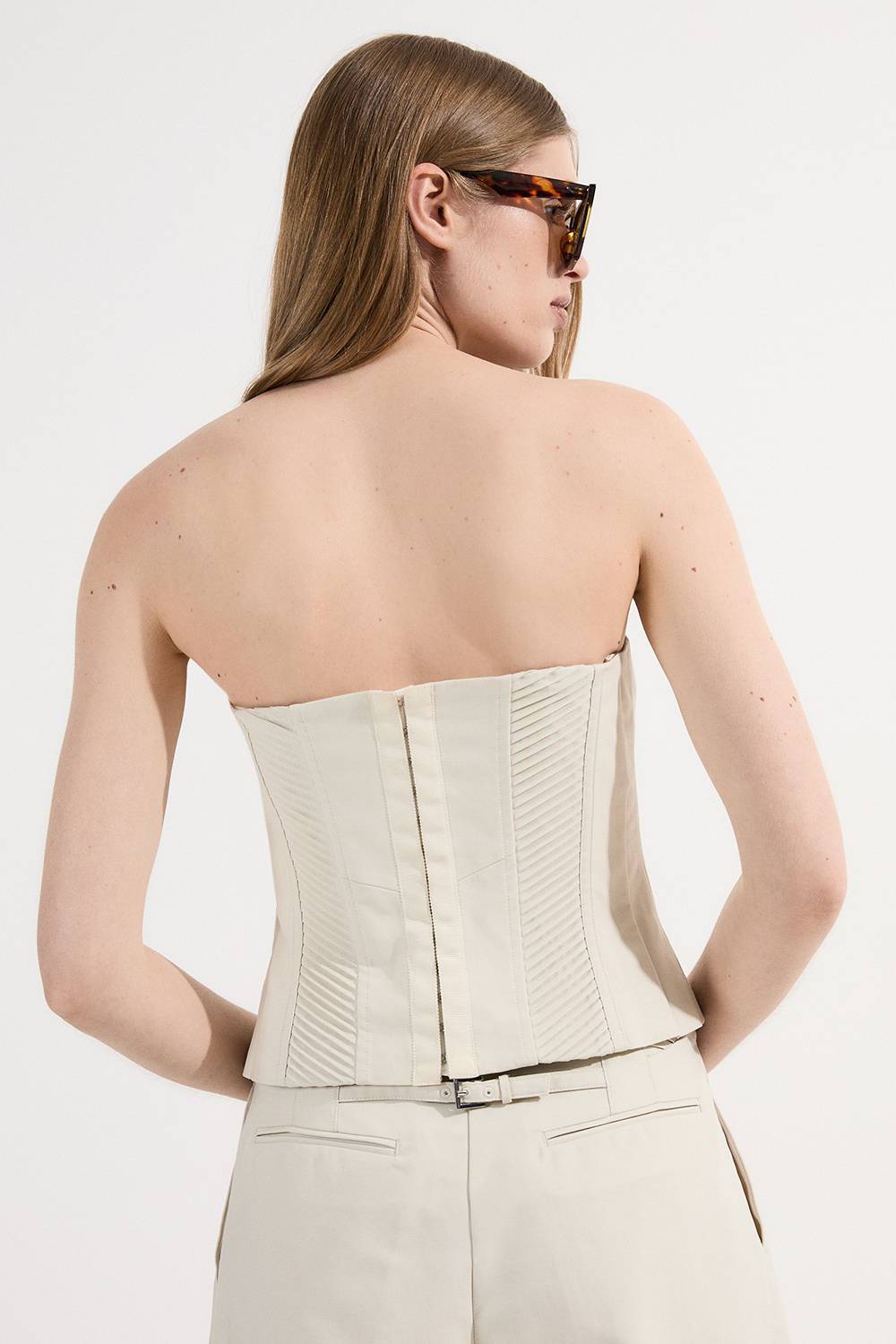 KarenMillen Collection d'archives – Corset bustier en coton structuré surpiqué avec ceinture en grosgrain