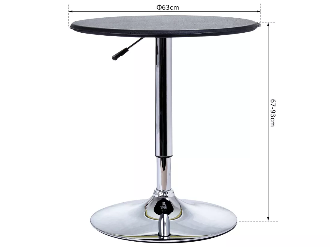 Table de bar table bistro chic style contemporain table ronde hauteur réglable 67-93 cm Ø 63 cm plateau pivotant 360° métal chromé PVC noir