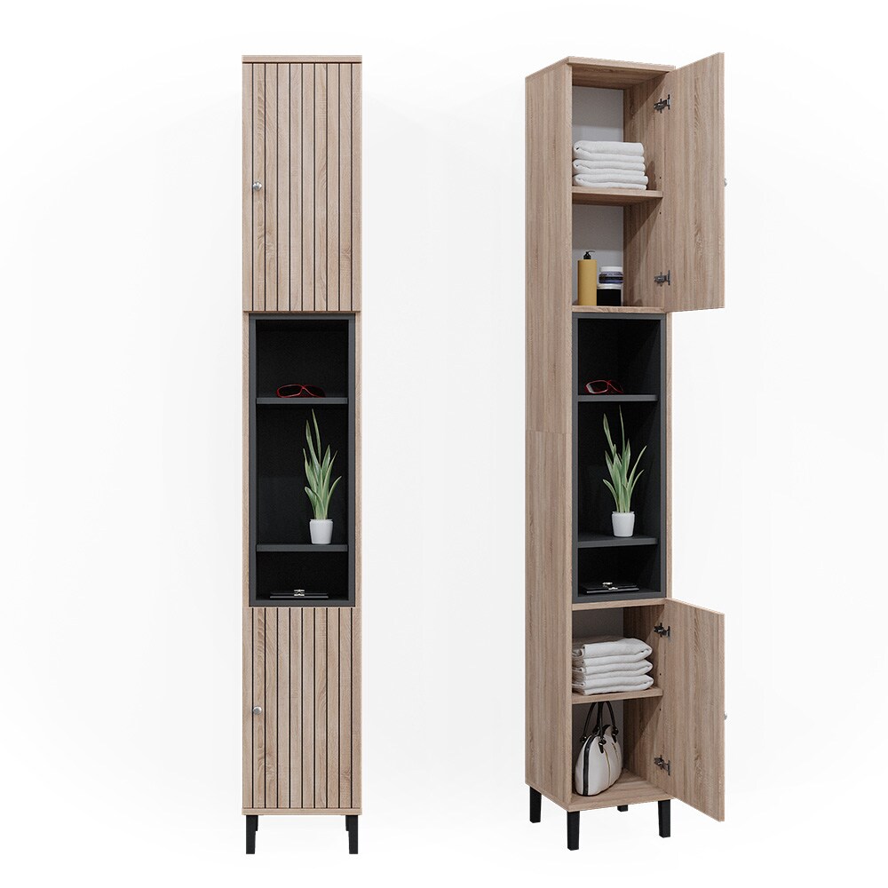 Vicco Hochschrank Aquis 30 x 190 cm, Sonoma Anthrazit, Badezimmer, modernes Design