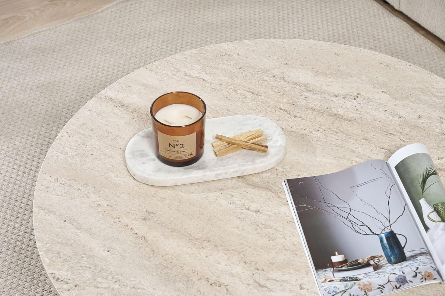 Stylish Coffee Table, Travertine Color, 90 x 40 x 90 cm | 100% Melamine Coated Particle Board, 18 mm Thick | Perfect for Modern Living Rooms & Spaces