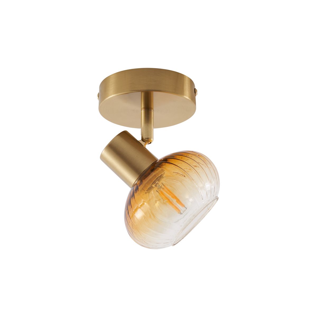 Moderne plafondspot goud met amber glas rond - Teddy