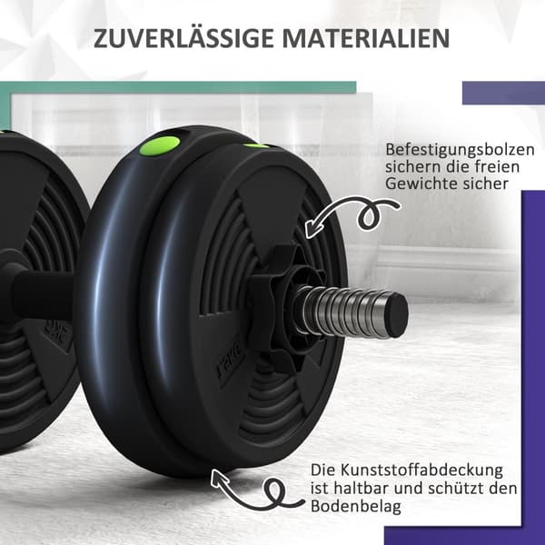 2-i-1 manualsett, 15 kg justerbart manualsett med 8 vektskiver, gulvvennlig for styrketrening, kondisjon, vektløfting, svart