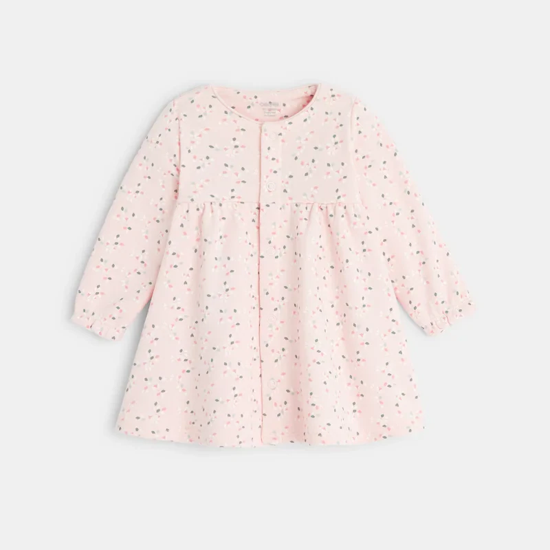 Robe molleton fleurie et legging rose naissance Rose